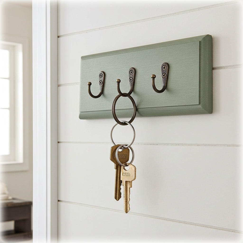 Key holder with keys on a white wall