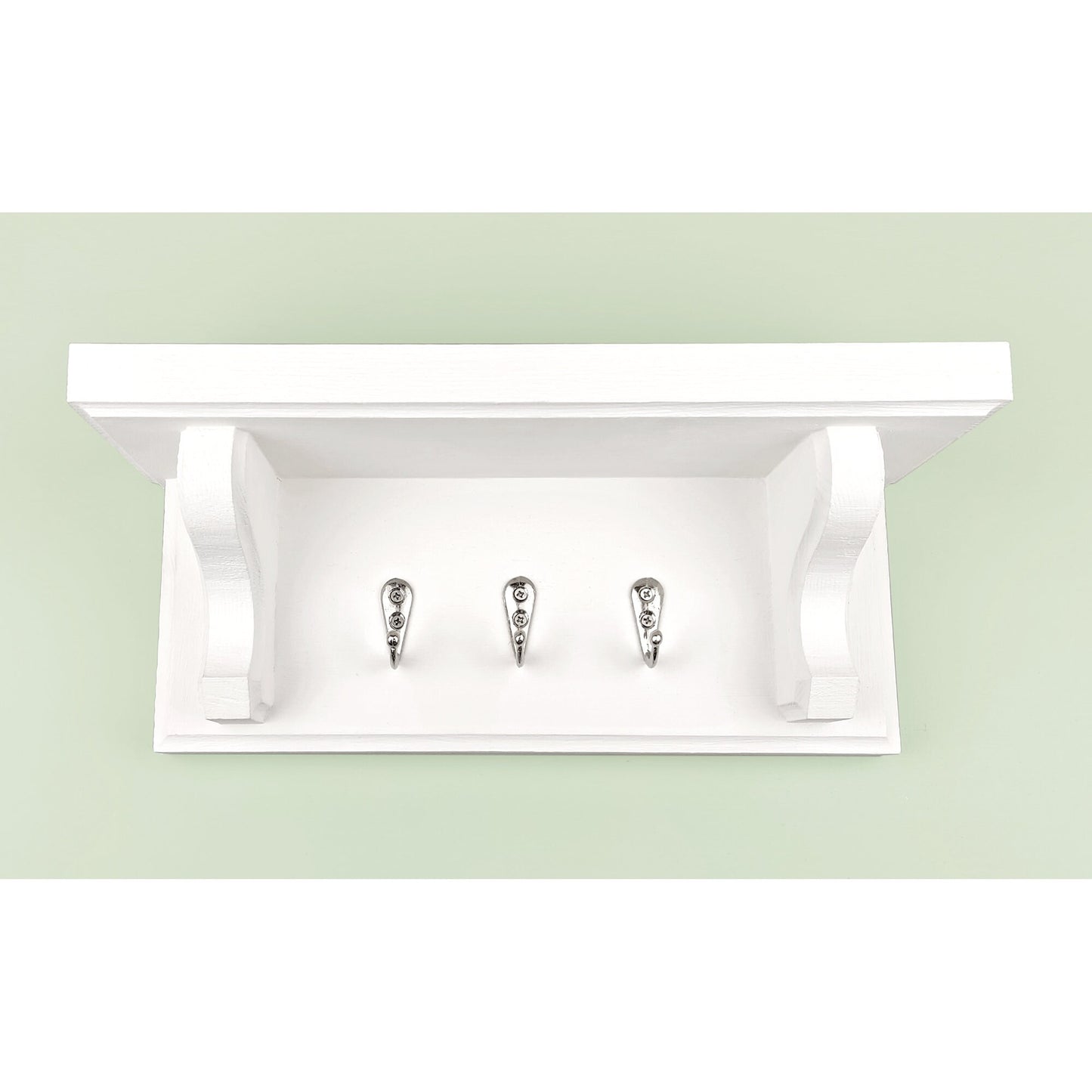 Floating Key Rack in Cotton White/Sage Green/Oak Stain with Shelf and Hidden Fixings - Design 2 -Made To Order